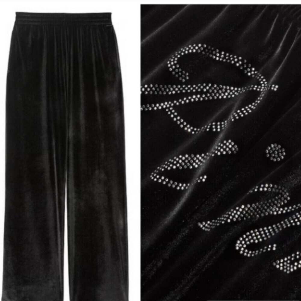 NWOT PINK Victoria's Secret Black Velvet Velour Pant Size L